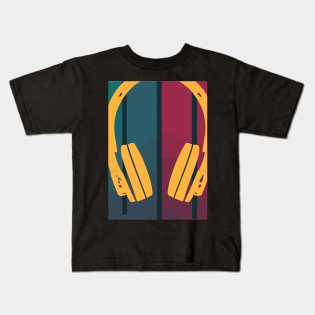 Retro Music DJ Headphones Kids T-Shirt by maxcode